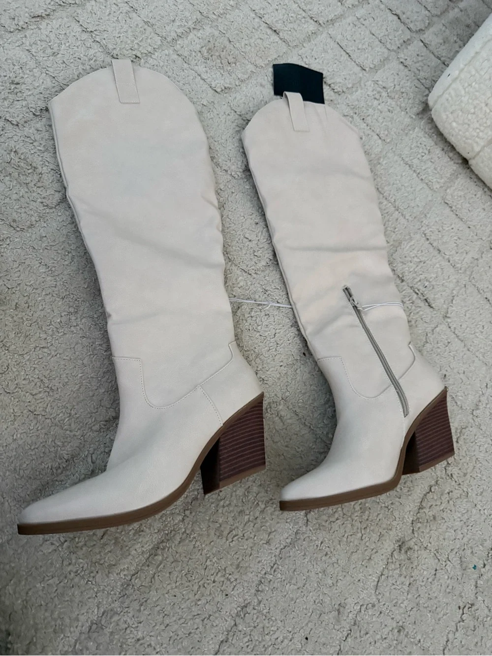 Women's Cream Tall Western Block Heel Boots
